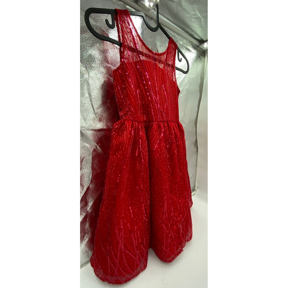 Rare Too Girls Red Sequin Mesh Party Dress Sleeveless Formal Holiday Size 6X